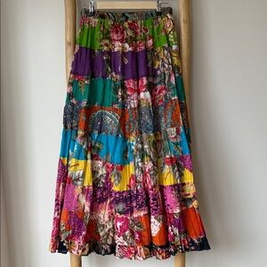 Sacred Treads Boho Boutique Colorful Patchwork Floral Patterned Maxi Skirt M